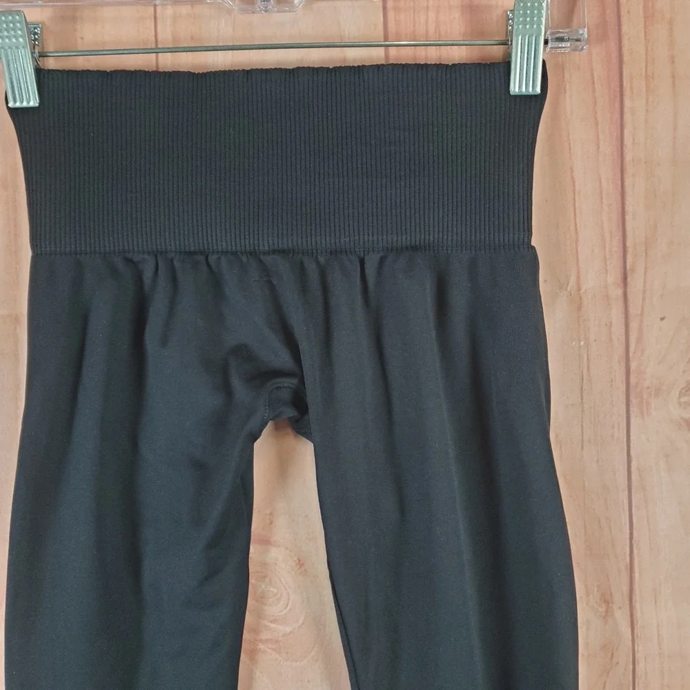 Free People Movement Leggings Womens M/L Black Nylon Stretch Ankle Lace Up Yoga